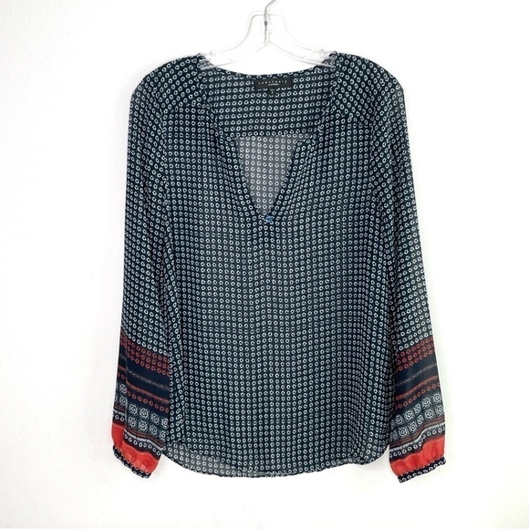 SANCTUARY Boho Print Patterned Semi-Sheer Long Sleeve Blouse Women's Small - Picture 10 of 15